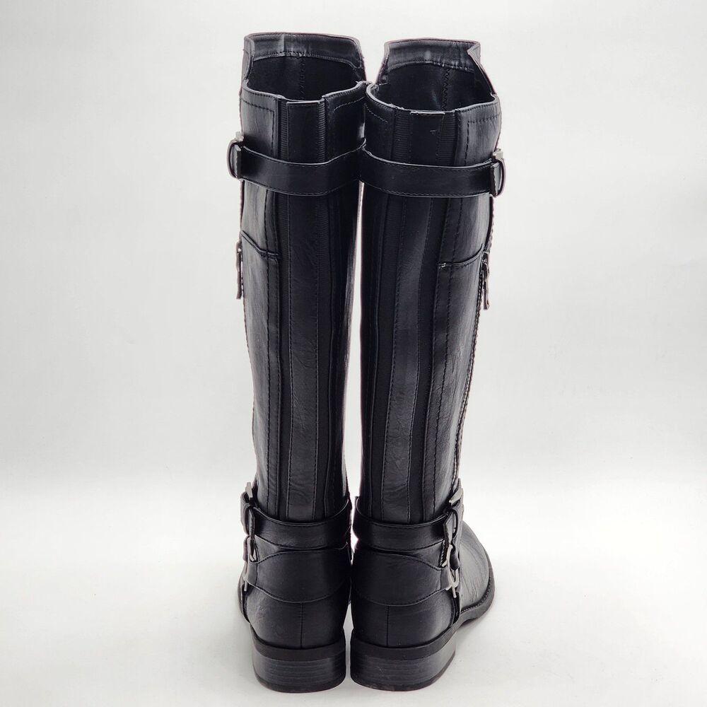 G by Guess Herly Buckle Black Wide Calf Tall Riding Boots Size 8.5 - Picture 5 of 10
